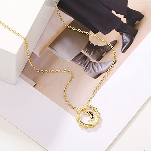 MJartoria Best Friend Necklace Sun Moon Pendant BFF Necklace for 2 Friendship or Couples Matching Necklaces Jewelry Gifts (Gold-Sun+Moon+Rhinestones)3