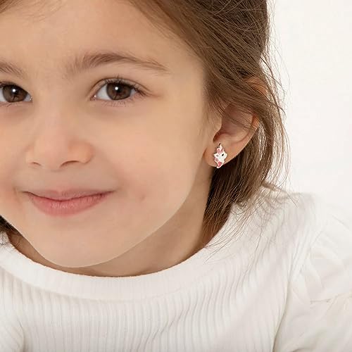 925 Sterling Silver Majestic Pink and White Enamel Unicorn Safety Screw Back Earrings for Little Girls & Preteens - Vibrant Pink Unicorn For Girls Dress Up Games - Casual Enamel Girl Earrings2