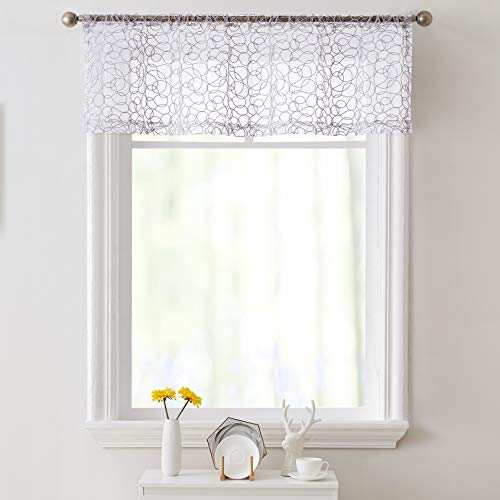 Hlc.me Audrey Embroidered Sheer Voile Window Curtain Rod Pocket Valance For Kitchen, Bedroom, Small Windows And Bathroom (54 X 18 Inch Long, Silver Grey) #TOP1