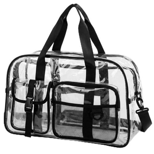 Abbylike Clear Bag Large Heavy Duty Tote for Stadium Events 20 Duffle Transparent Gym Bag for Sport Event Travel Makeup Work(Black)