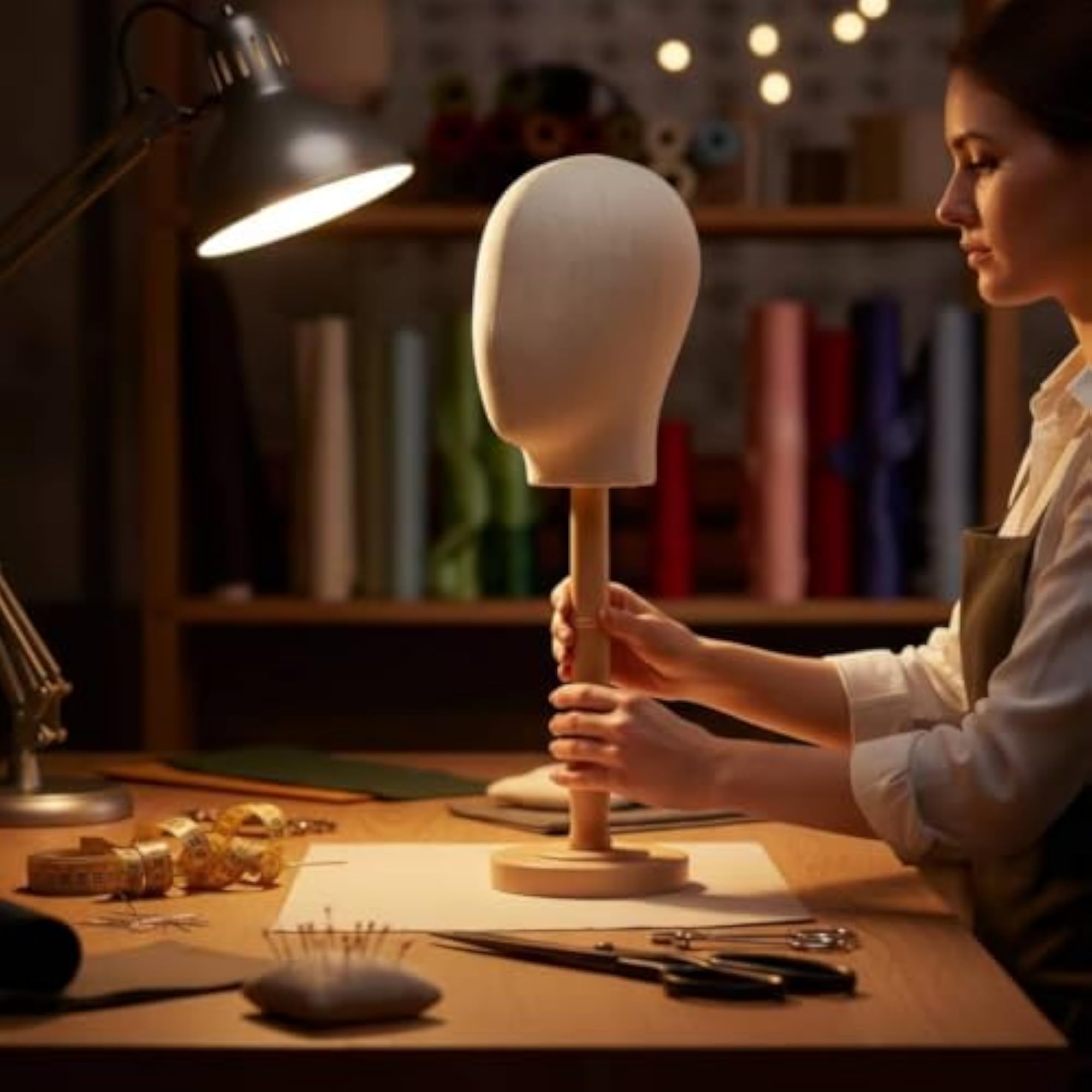 Freestanding Hat Display Stand with Textile-Covered Head
