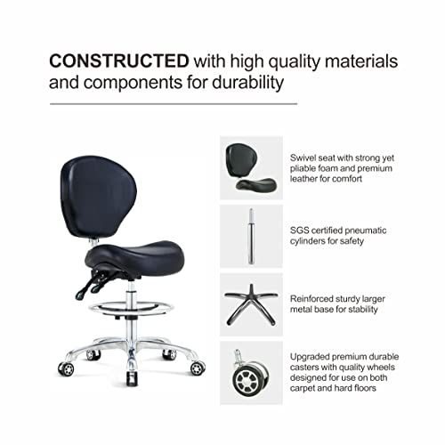 Kastele Rolling Drafting Stool With Back Support - Home Office Stool Chair, Swivel Height Adjustable Shop Stool With Wheels For Computer, Office, Studio #TOP5