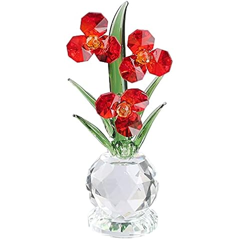 Xinkulas Crystal Orchid Flower Figurine Home Decor Suncatcher Ornament (Red) Cover