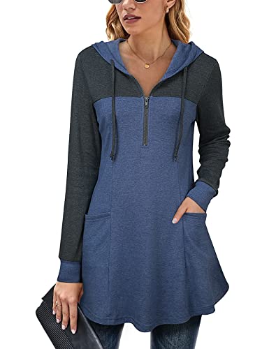 Vivilli Tunic Tops For Leggings For Women Dressy Lightweight Hoodie Women 2021 Fashion Pullover Maternity Swing Sweatshirts Cotton Blouses Work Tops For Leggings Blue Grey_2 Large #TOP24