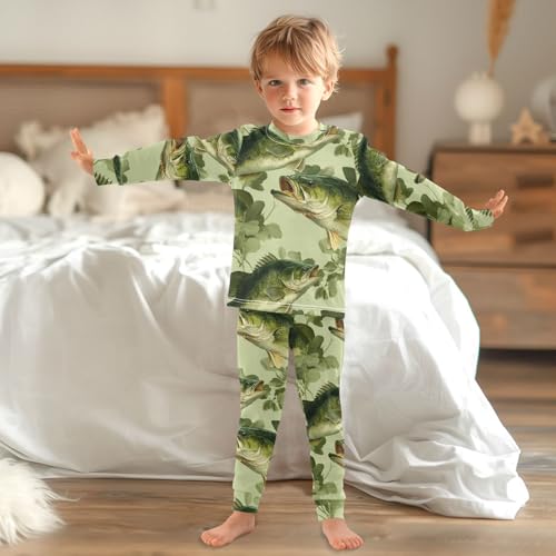 Pajama Sets Long Sleeve Fish Swimming Leaves Soft Comfy Sleepwear 2 Piece PJS 3-8T 6