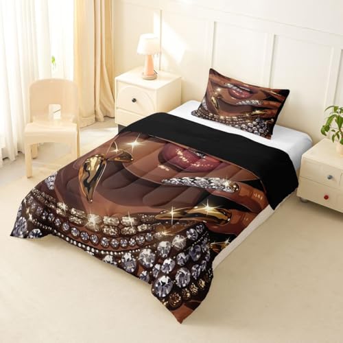 Image of Erosebridal Black Woman Comforter Set African American Toddler Bedding Set for Teens Adult Afro Black Female Duvet Insert Glitter Artwork Magical Bed Set Room Decor (1 Comforter, 1 Pillowcase)