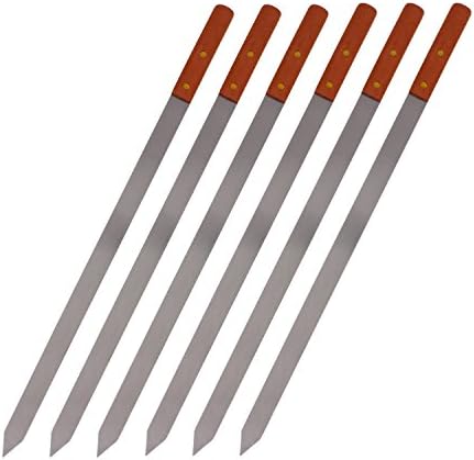 CHEFTOR Premium Stainless Steel Wooden Handle BBQ Skewers for Shish Kebab, Turkish Grills & Koubideh, Brazilian-Style BBQ, 23 Inch x 1 Inch, Set of 6