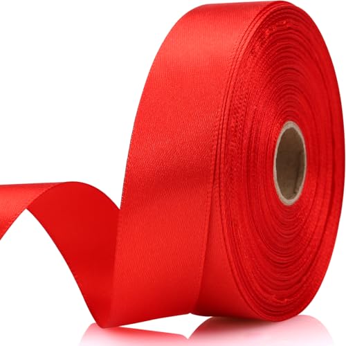 NISDOCF 7/8 Inch 30 Yards Red Satin Craft Ribbon-Single Face Polyester Ribbon for Handmade Roses Gift Wrapping Timeless Flower Bouquets Wedding and Party Decoration