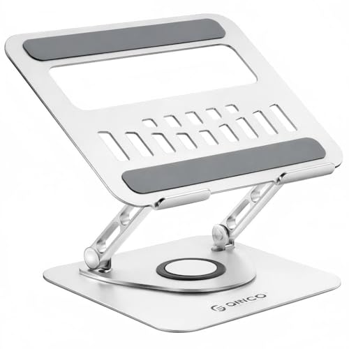 ORICO ノートパソコンスタンド 360°回転 エルゴノミクス アルミ合金製 ラップトップスタンド 13～17インチ対応 放熱設計 折りたたみ式 省スペース 高さ・角度調整 滑り止めゴム 在宅仕事 MacBook／Surface／HP／Lenovoなどに対応 ST12 シルバー