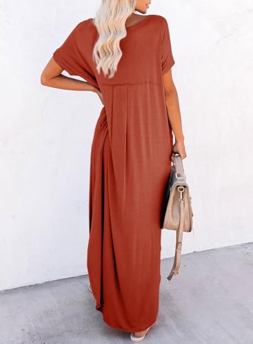 Image of Dokotoo Summer Dresses for Women 2026 Casual Maxi Dress V Neck Cap Sleeve Long Sundress with Pockets Beach Vacation