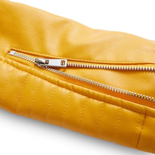 Lu's Chic Women's Long Sleeve Faux Leather Jacket Motorcycle Winter PU Coat Biker Moto V Neck Short Snow3