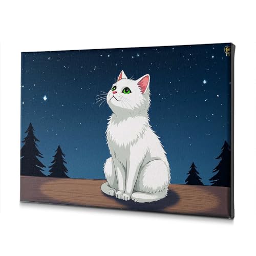 Tableau sur toile chat blanc PKRD, impression artistique sur bois de 30x40 cm
