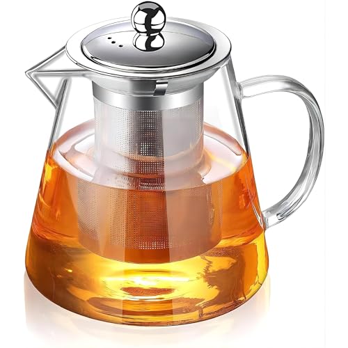 SUMFGO Glass Teapot with Removable Infuser 950ml Borosilicate Glass Tea Kettle BPA-Free Stovetop Safe Tea Maker with Stainless Steel Filter