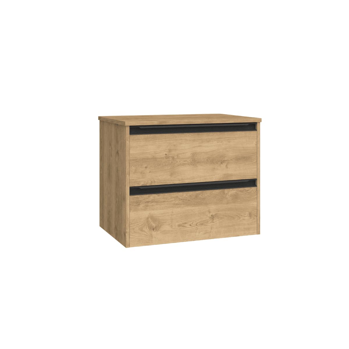 Mueble de Baño Suspendido con Lavabo Sobreponer Cerámico |Mueble Volado 2 Cajones Con Tirador | 60 cm Roble Natural Tirador Negro