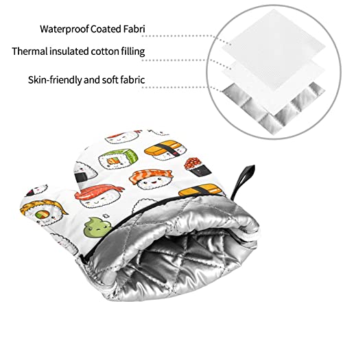 Japanese Kawaii Sushi Oven Mitts and Pot Holders Set of 4, Oven Mittens and Potholders Heat Resistant Gloves for Kitchen Cooking Baking Grilling BBQ by Echoserein - Used condition - Image 4