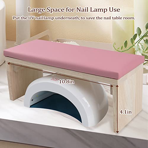 Arm Rest For Nail Techs, Professional Microfiber Leather Nail Arm Rest Cushion With Soft High-Density Sponge Solid Wood Table Non-Slip Manicure Hand Rest Stand For Nail Supplies (Pink) #TOP5