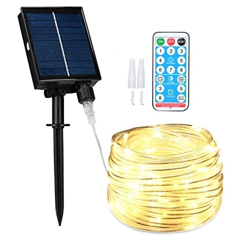 lychee Solar Powered Outdoor Rope Light, 66ft 200LED 8 Modes IP65 Waterproof Large Powered Tube, Remote Control Timer String Lights for Holiday Christmas Party Decoration (Warm White) Cover