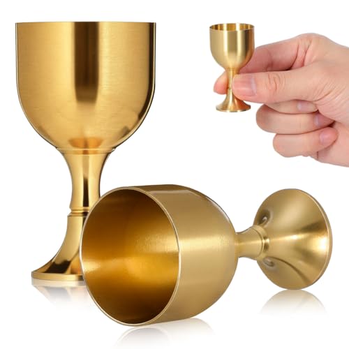 PRETYZOOM Brass Altar Cup Set of 2 Decorative Offering Chalices for Worship Ritual Water Cup Tabletop Multi-Function Metal Goblets 2.16X1.18X1.18In