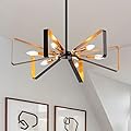 VILUXY Contemporary Hanging Chandelier Lighting Fixture Matt Black and Brass Finish Mid-Century Geometric Pendant Lighting for Dining Room, Kitchen, Living Room 6-Light
