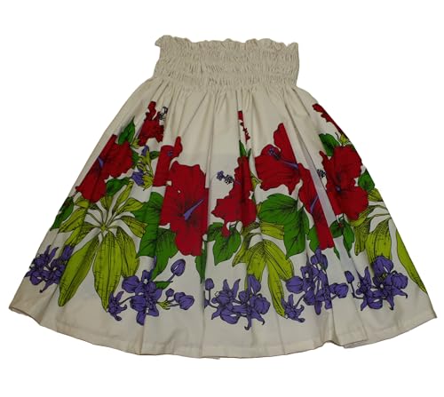 Rainview Creations Hawaiian Pa'u Hula Skirt for Women Hawaii Hula Dancer Colorful Hibiscus Flower Skirts for Adult Size (US, Alpha, One Size, Regular, Long, Beige)