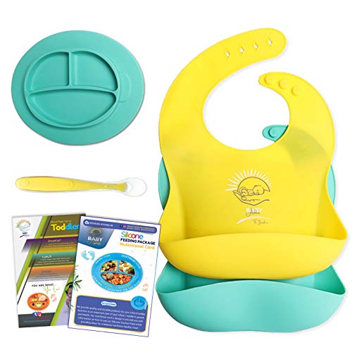 Silicone Baby Bib Feeding Set, Includes Silicone Baby Products Including Bibs, Plate, Spoon Meal Time Ideas Cards. Suitable for Toddlers & Infants Also. Perfect for New Moms and Mothers To Be Silicone Baby Bib Feeding Set, Includes Silicone Baby Products Including Bibs, Plate, Spoon Meal Time Ideas Cards. Suitable for Toddlers & Infants Also. Perfect for New Moms and Mothers To Be