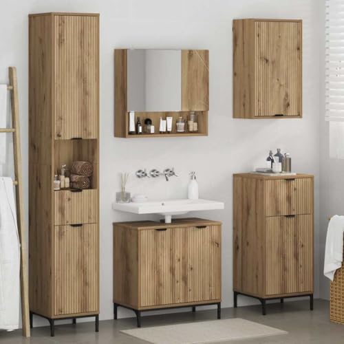 Mobiliario de baño en roble artesanal marrón con diseño robusto 5