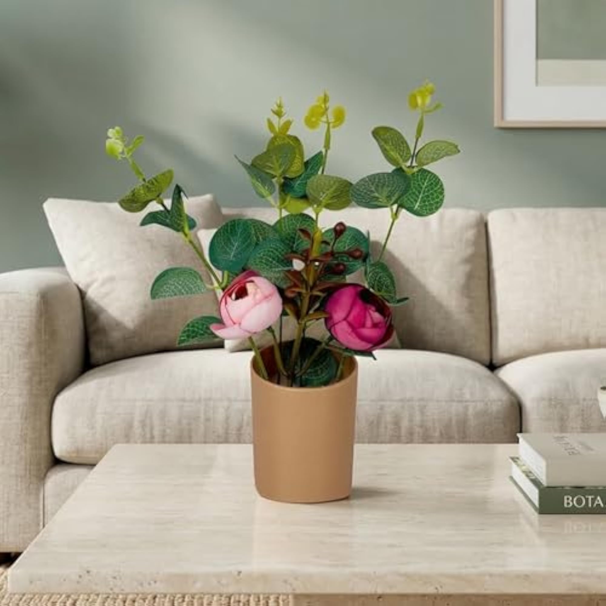 Artificial Peony Flower Arrangement with Eucalyptus Leaves