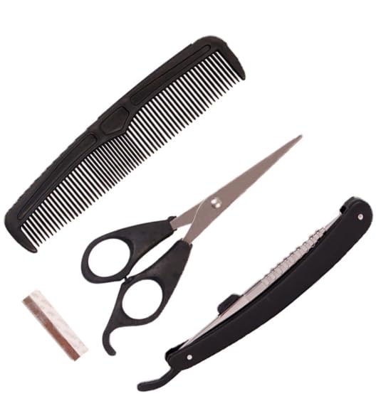 Kit de Barbear Profissional 4 Peças Navalha Tesoura Pente Lâmina