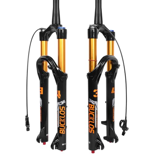 BUCKLOS MTB-Luftfedergabel für Mountainbikes, 26/27,5/73,7 cm, 140 mm, Rückprallverstellung, 34 mm, Gewindelose, gerade/konisch, 9 x 100 mm, QR Manuell/Remote Lockout XC AM