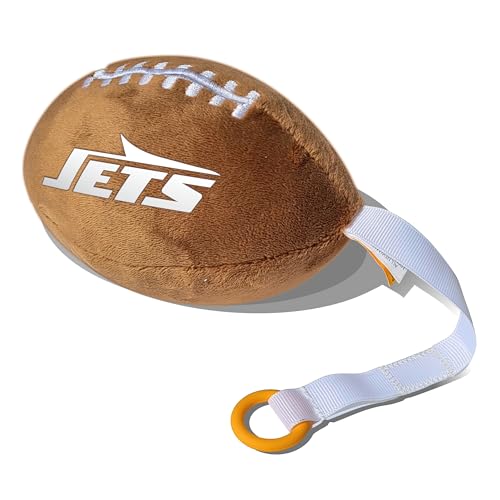 Image of New York Jets Plush Football Pacifier Holder by Smilo - Officially Licensed NFL Soother Holder - Soft Plush Toy and Dummy Holder - Fits Any Pacifier - Stroller Accessory & Newborn Essential