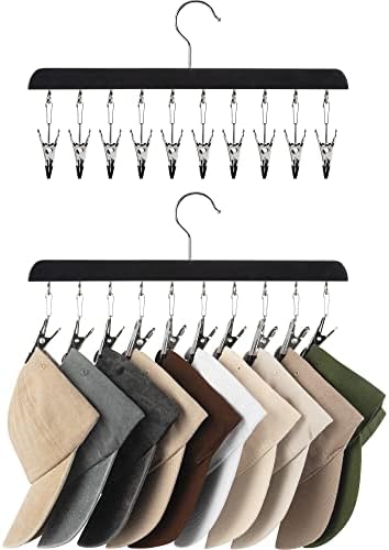 StorageWorks Hat Rack, Closet Organizer and Storage for Baseball Caps,Set of 2 with 10 Adjustable Stainless Steel Clips, Fits All Caps, Black