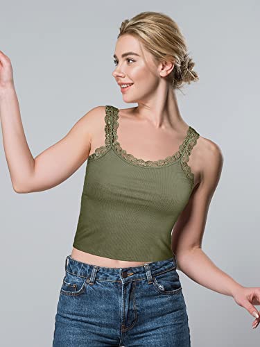 3 Pcs Women\'s Y2K Lace Patchwork Tank Tops - Sleeveless Camisole in Gray, Army Green, Black (Small)
