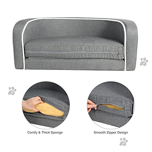 Stonehomy Pet Sofa Bed For Small Dog And Cats, Foldable Linen Dog Couch Bed With Removable Washable Cover & Stable Wooden Fame, 30X28X12 Inches #TOP5