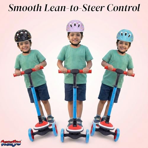 Image of STREETJAM Kurbee Kids Kick Scooter for 3-12 Years, Dazzling Chrome-Finished Deck (1st Time in India), BIS Approved, Extra Wide Deck, Two-Tone Design, Up to 50 kg Load (Red with Blue)