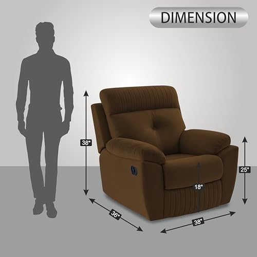 Image of Adorn India Premium Majestic 1 Seater Recliner Manual Sofa Chair | Brown Suede Velvet Fabric | Soft Padded Back Rest & Handrest | Living Room Recliner Chair | 3 Years Warranty