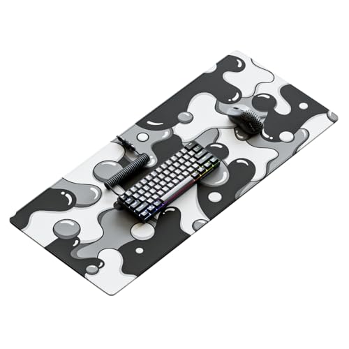 Kraken Keyboards DRIP Edition XXL Black & White Gaming Mouse Pad - Professional Artisan Mouse Pad - Black & White Gaming Desk Mat - 36" x 16" Thick Extended XXL Gaming Mouse Pad (Stealth)