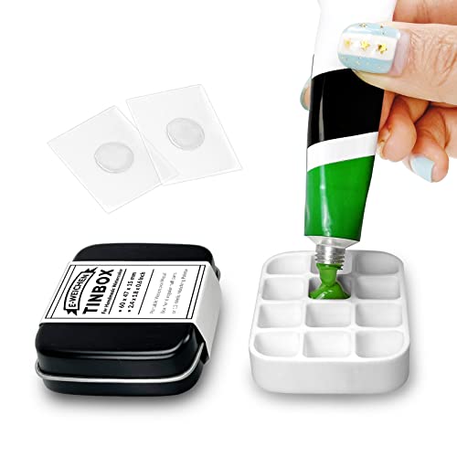 Tiny Mini Portable Metal Tin Box with Paint Palette Empty 12 WELL Watercolor Paint Set Art Painting Craft Supplies lead Travel Small Storage Case Portable Painting Black