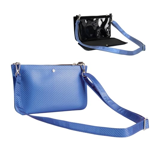 Caitie G Stadium Bag - Reflective Blue Chevron Full Set- Transforms to Clear with Removable Outer Wrap, Stadium Compliant Clear Purse Bag for Concerts Sports Events Festivals