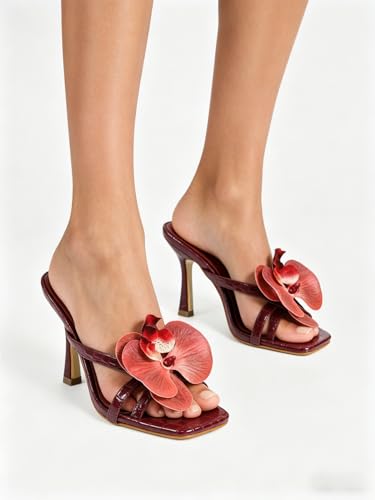 Image of MakeMeChic Women's Open Toe Floral Kitten Heels Flower Summer Beach Sandals