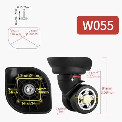 1 Pair Replacement Wheels for Luggage 360 Swivel Suitcase Casters Black with Screwdriver (W055)3
