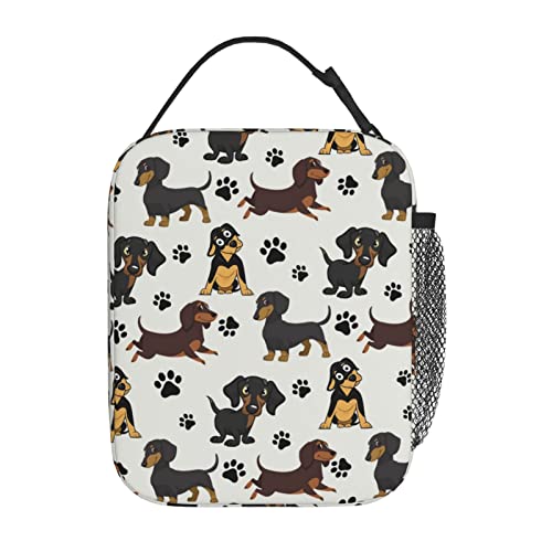 Tiehrpr Cute Dachshund Dog Paw Print Reusable Insulated Lunch Box Cooler Tote Bag Unisex Handle Lunchbox For Office/Hiking/Camping/Picnic/Beach #TOP2