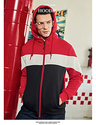 Image of DUOFIER Men's Hoodies Zip Front Sweatshirt Color Blocking Hooded
