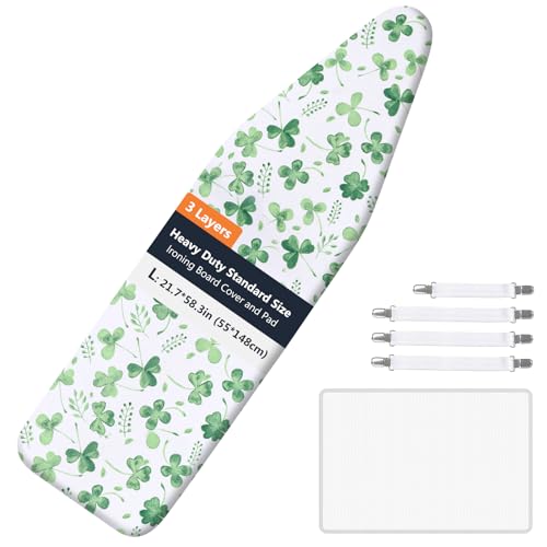 UDIANIS Ironing Board Cover Fit 135x45cm Board Elastic Edge Padding Ironing Board Covers Easy Fit and Scorch Resistant Include 4 Fasteners and Protective Scorch Mesh Cloth