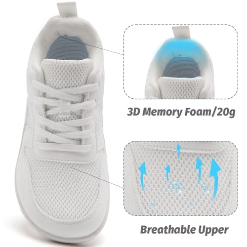 Women's Wide Toe Box Barefoot Sneakers Walking Slip On Shoes Zero Drop Running Sneakers Breathable Non Slip Casual Jogging Shoes White Size US 7.53