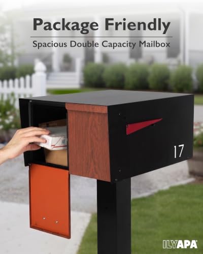 Image of Ilyapa Large Modern Mailbox for Outside - Black & Redwood, Modern