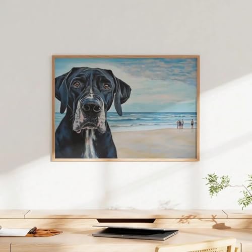 Affiche chien plage mer ciel | Décoration murale grand cadre 70x110