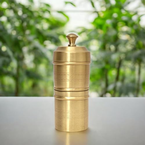 NATRIEL Traditional Brass Filter Coffee Maker, Brass, South Indian Drip Sytle Decoction Liquid Maker, Coffee Filter Vessel, Utensil, Kumbakonam Degree Coffee Filter For Home (Option-02)