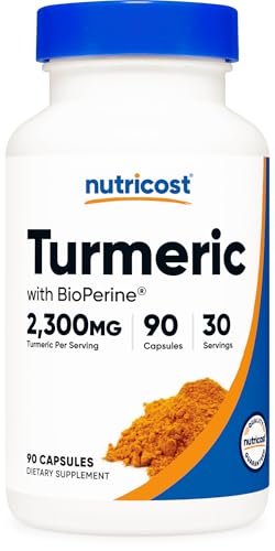 Nutricost Turmeric with BioPerine 90 Capsules for 30 Servings Per Bottle - Turmeric Extract Made with 95% Curcuminoids, Includes BioPerine Black Pepper Extract, Vegan, GMO-Free