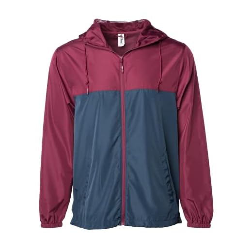 Global Men's Hooded Lightweight Windbreaker Rain Jacket Water Resistant Shell (Navy/Maroon, Medium)