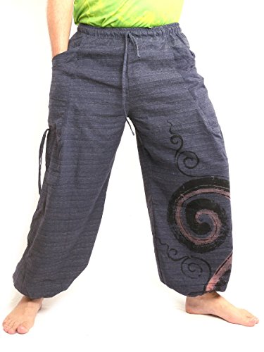 jing shop Harem Pants for Men & Women, Cotton Baggy Trousers, Adjustable Length, Drawstring Waist, 2 Pockets, One Size